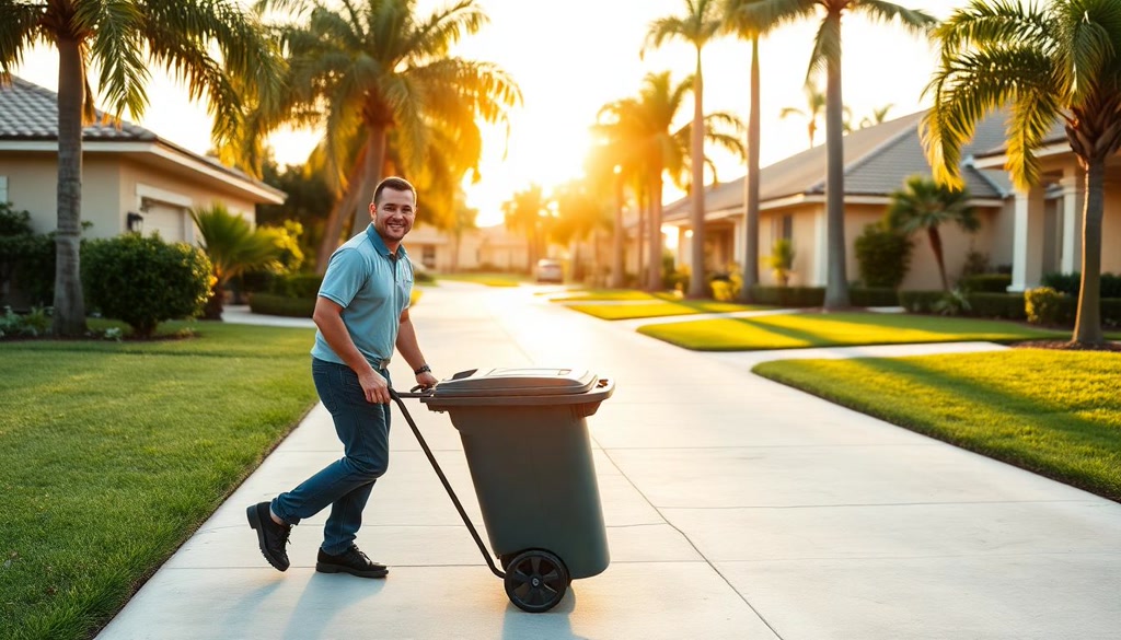 Beautiful Lakewood Ranch home with trash and recycling bins at the curb